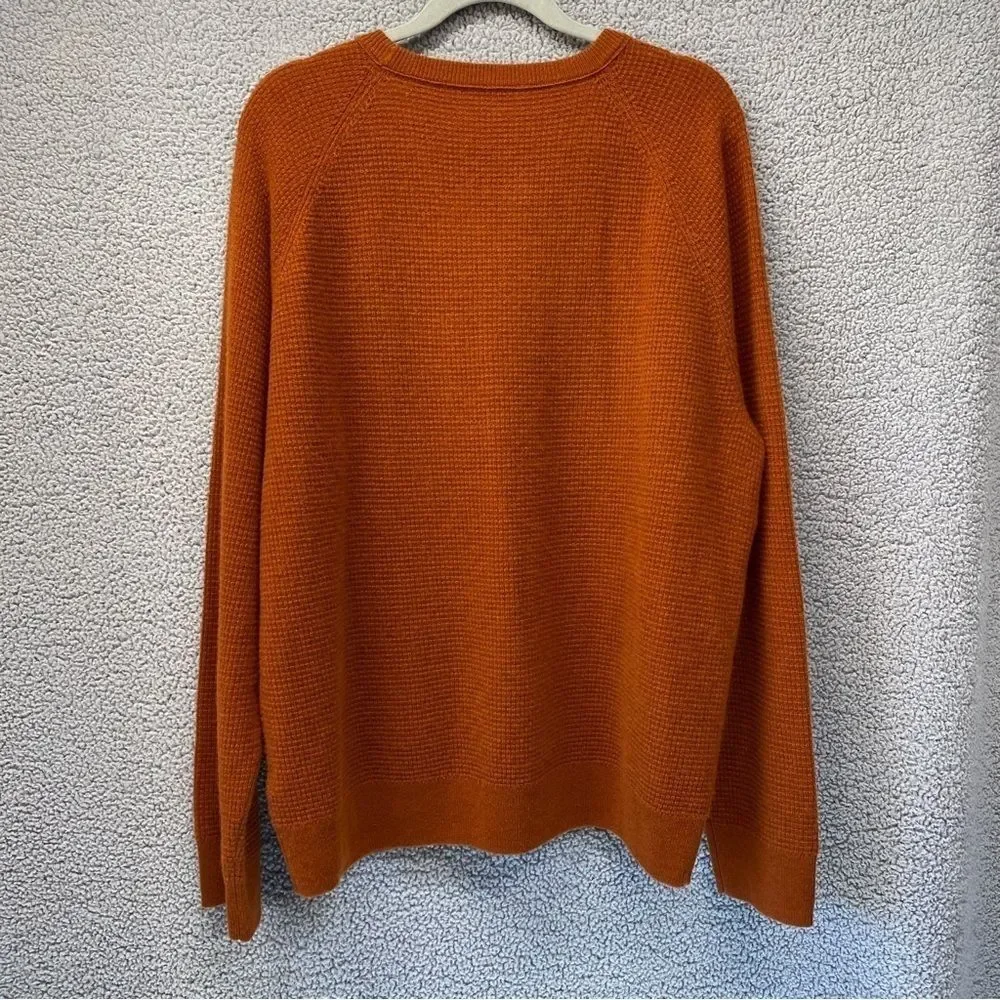 NEW [Read] J. Crew Mens 100% Cashmere Waffle Sweater Burnt Orange Sz XL
